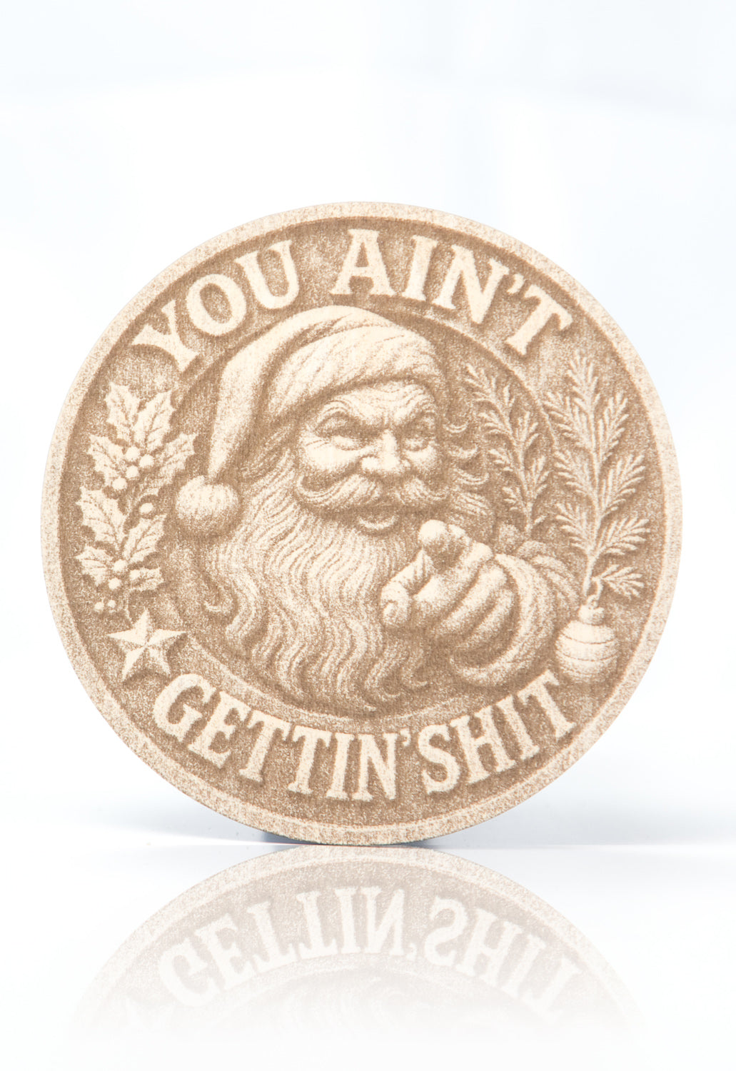 Laser Engraved Naughty Santa Decoration